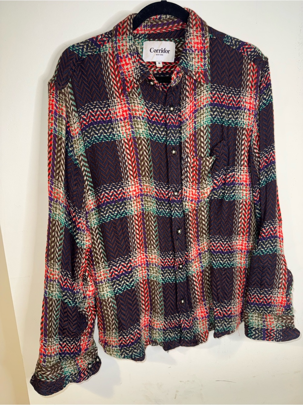 Corridor New York Men’s M Multicolor Acid Plaid Herringbone Shirt
